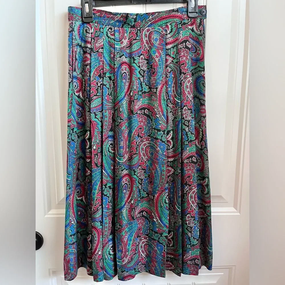 90s Pendleton Sophisticates VINTAGE Midi Skirt Paisley Pattern Pleats size Small